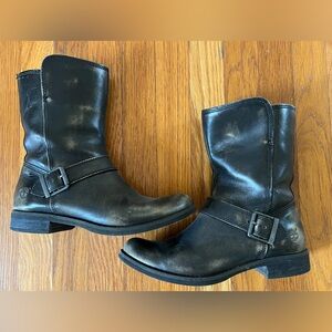 Timberland Black Leather Buckle Moto Boots